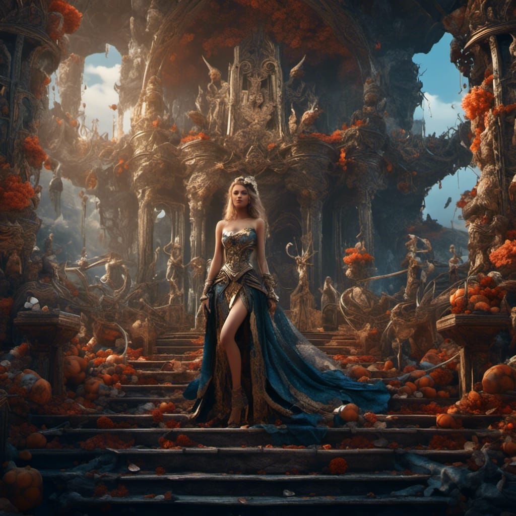 Beautiful Women on Podium: Detailed Fantasy Concept Art
