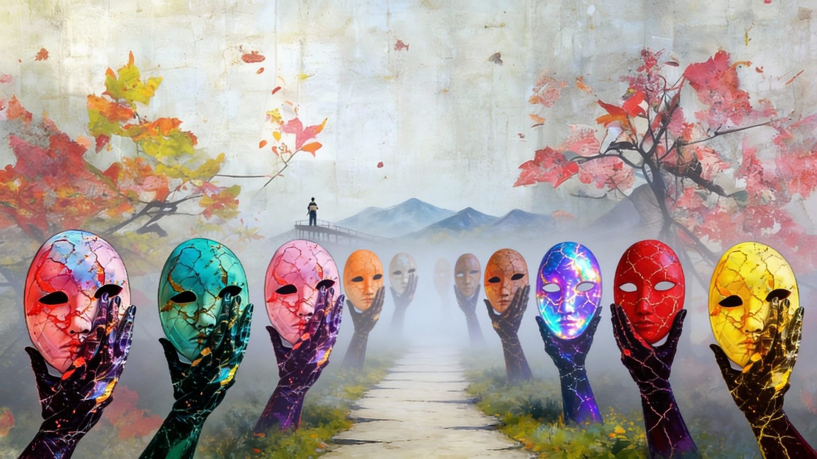 Mysterious Masks Emerge From Misty Path