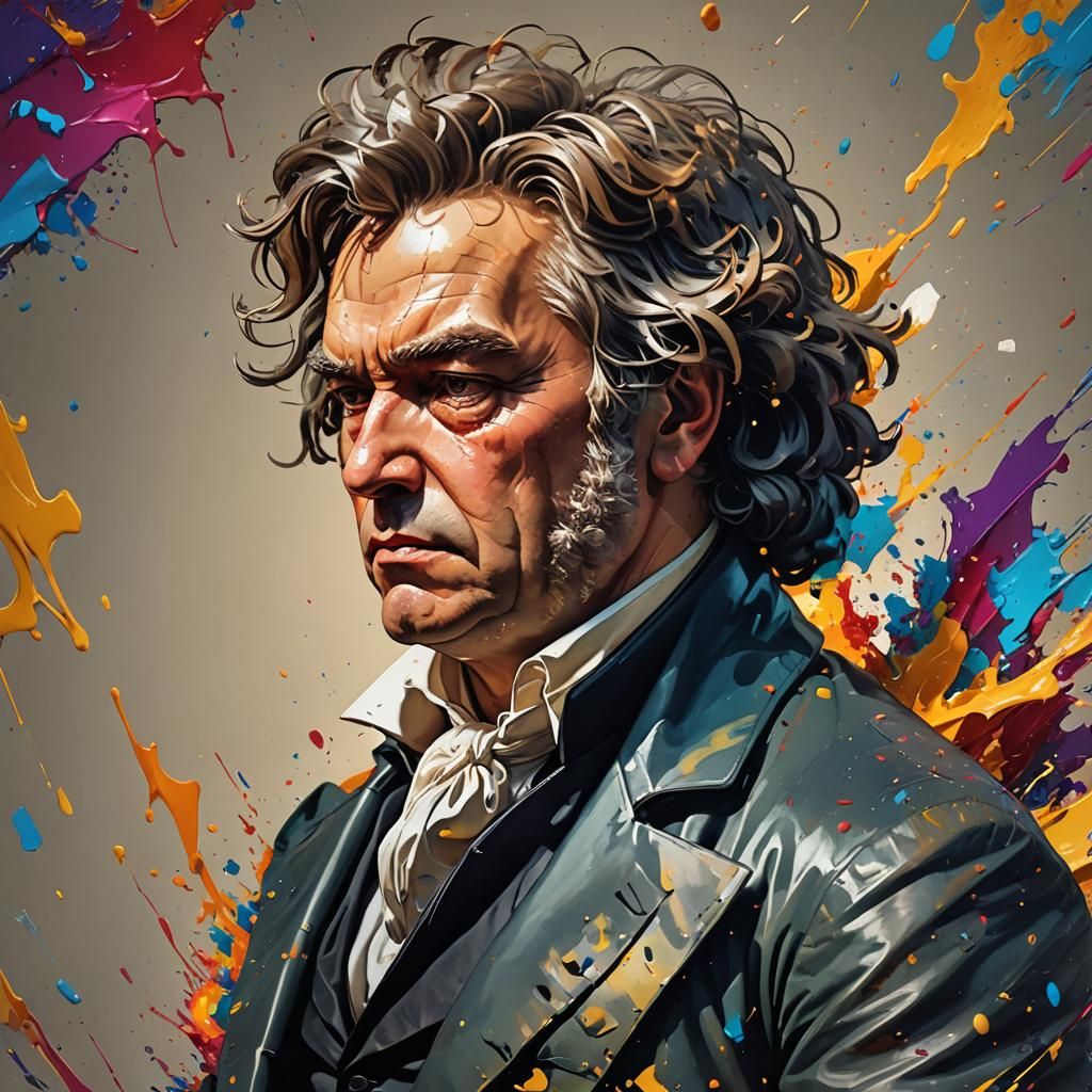 Hyperrealistic Beethoven Portrait in Splash Art Style