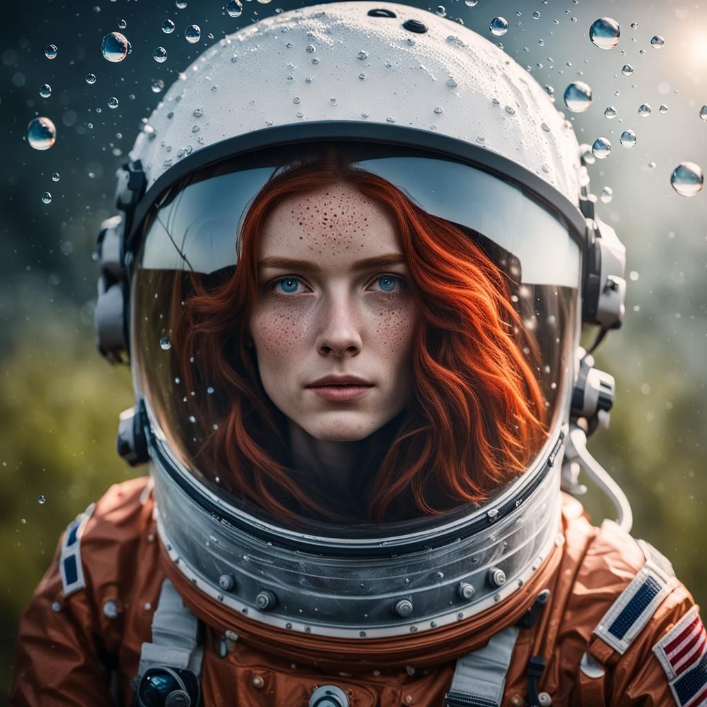 Dew Drops on Astronaut Helmet, Hyperdetailed Photography