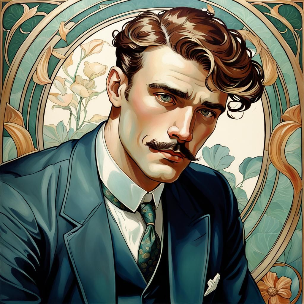 Handsome Man Portrait in Art Nouveau Style