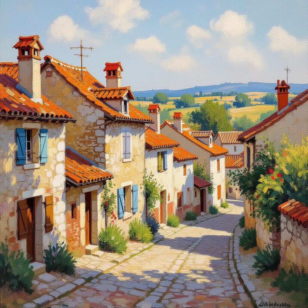 Charming French Village in Impressionist Style