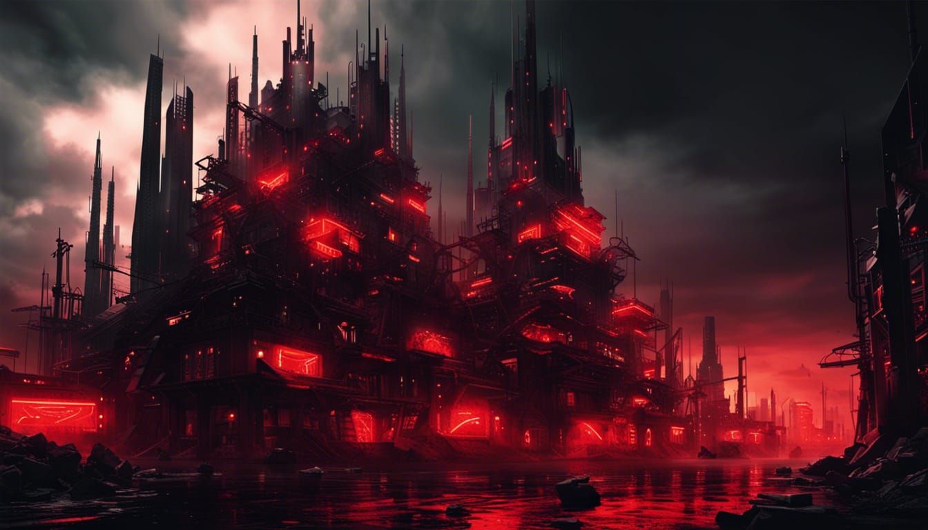 Futuristic City of Metal and Gems in Noir Style