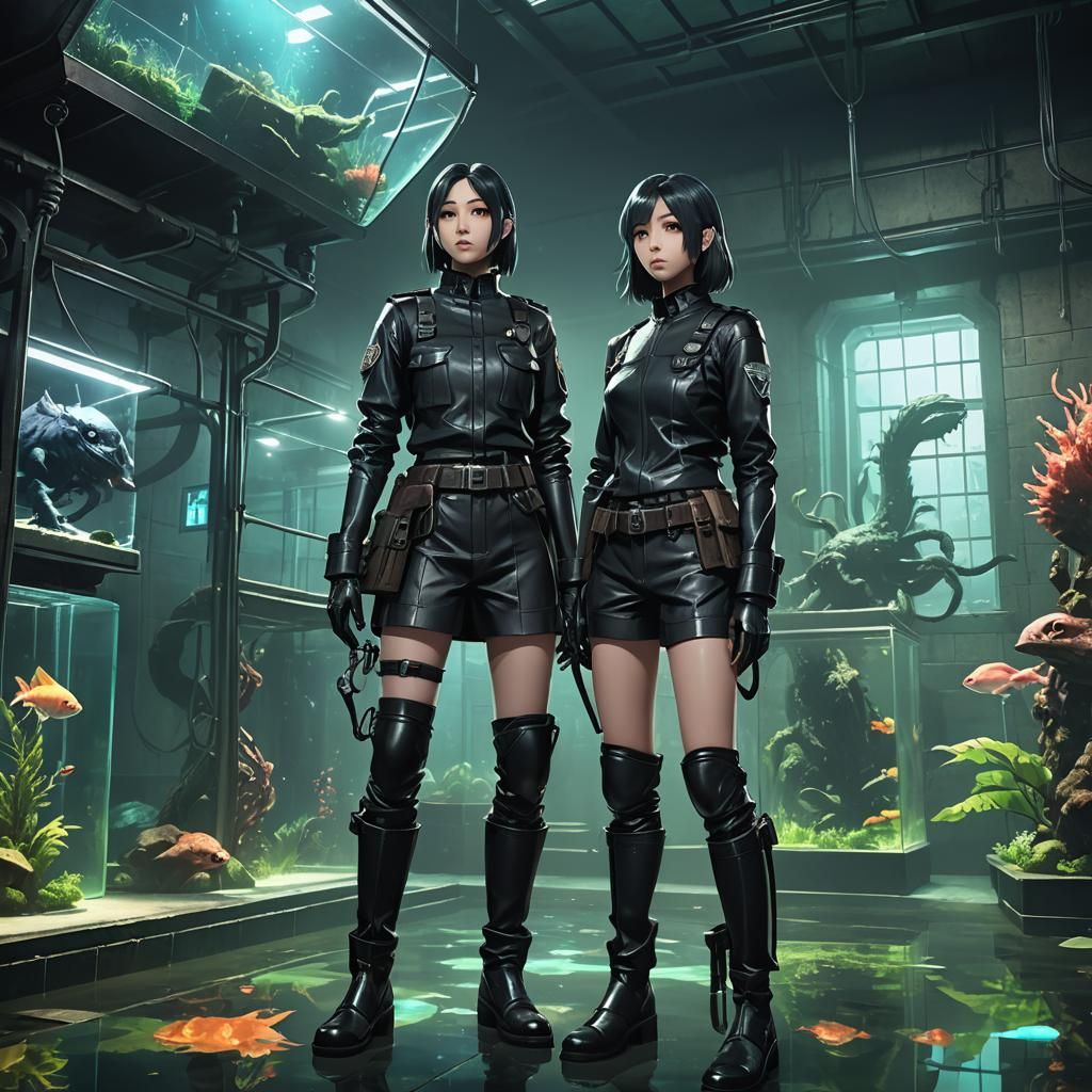 Anime Prison Guards with Lovecraftian Monster in 3D