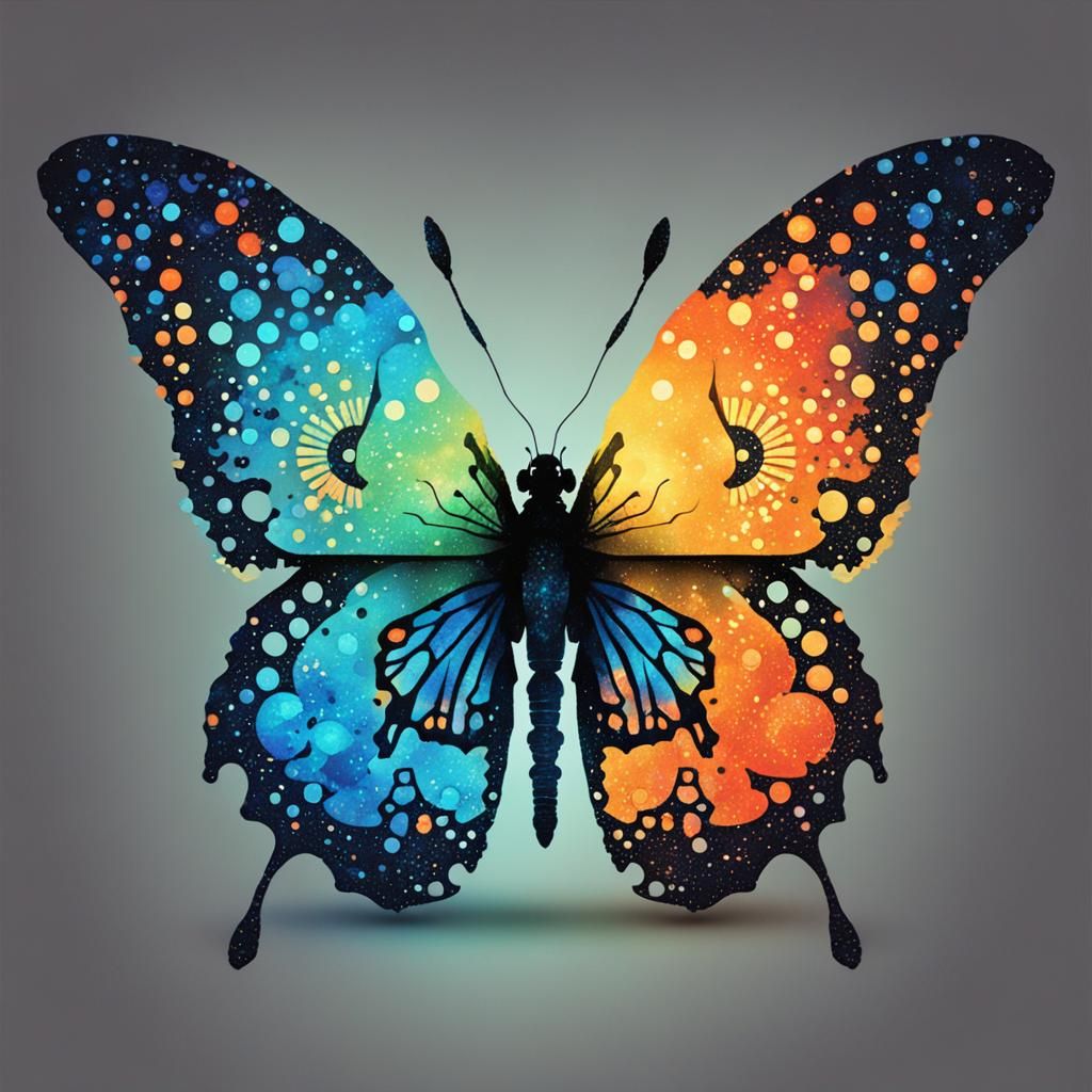 Glowing Binary Butterfly in Rorschach Art Style