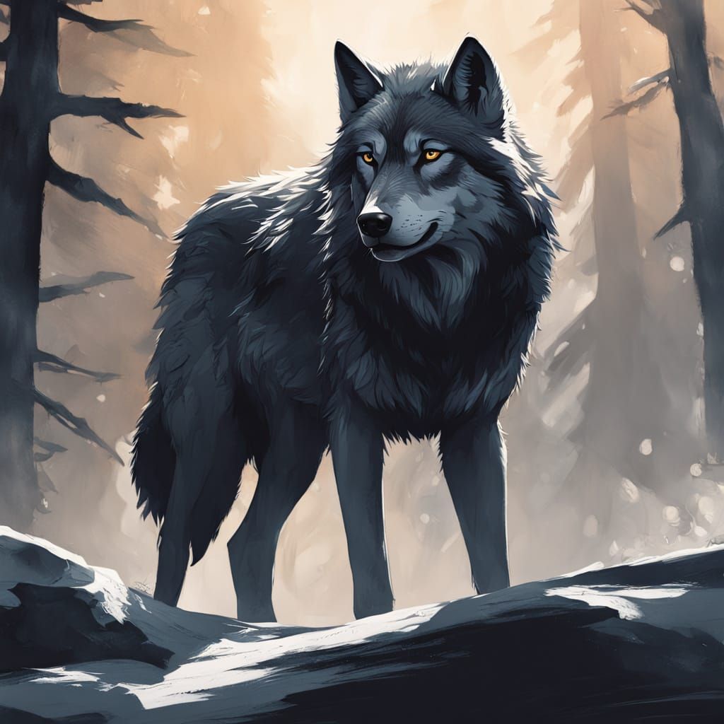 Majestic Half White Half Black Wolf Leads Pack in Dramatic C...