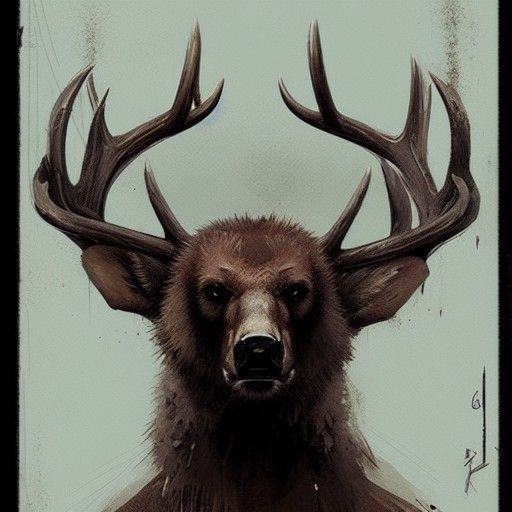 Sinister Deer Bear Creature in Fantasy Art Style
