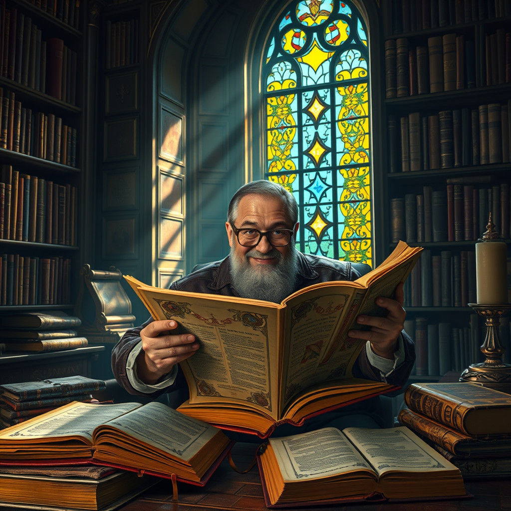 Scholar Reading in Ornate Fantasy Study