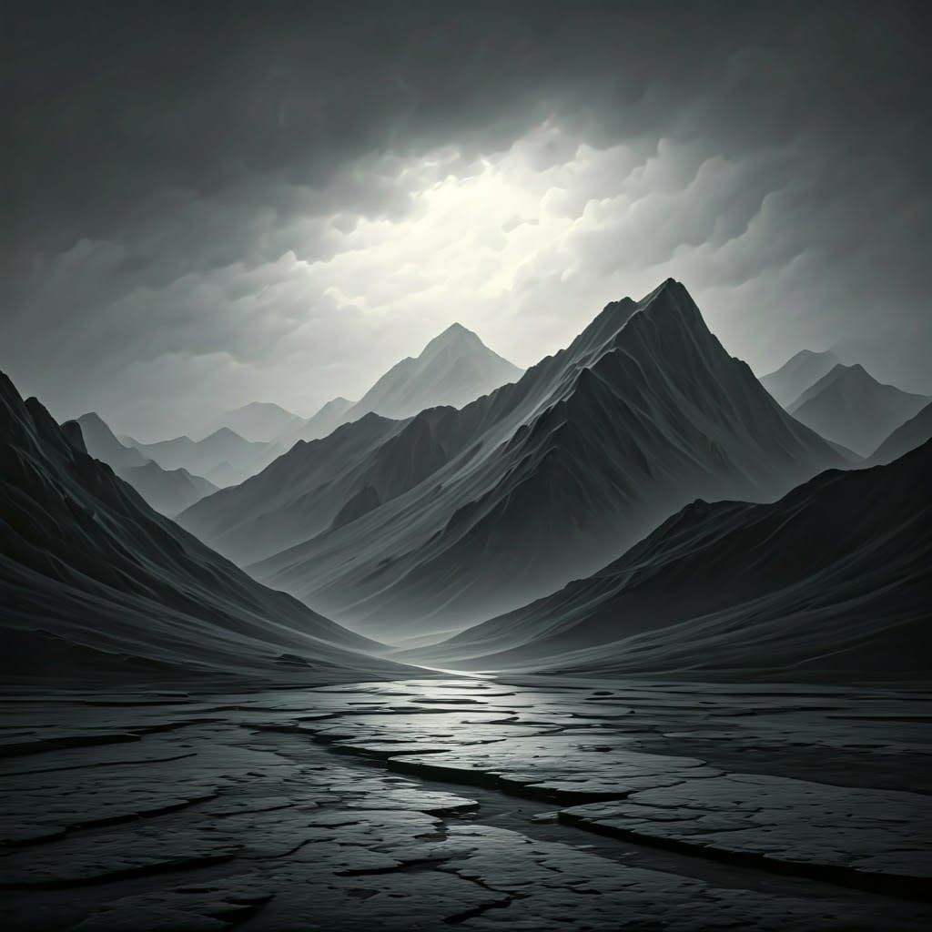 Moody Monochromatic Landscape in Gray Tones