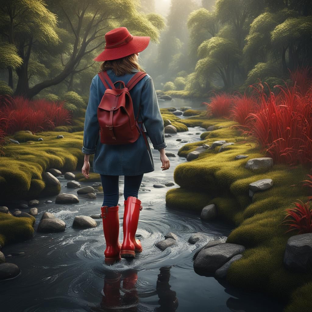 Woman in Red Rainboots: Fantasy Concept Art