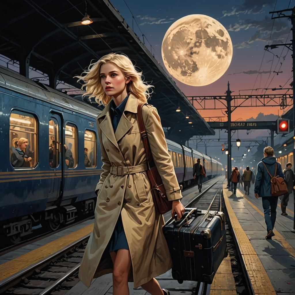 Woman Alighting Train: Expressionist Matte Painting