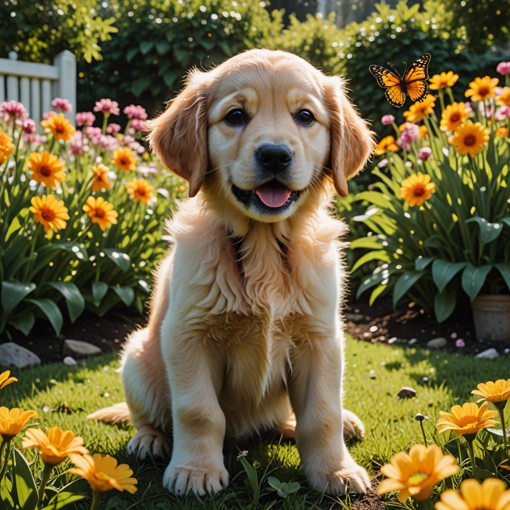 Adorable Puppy in Sunny Garden