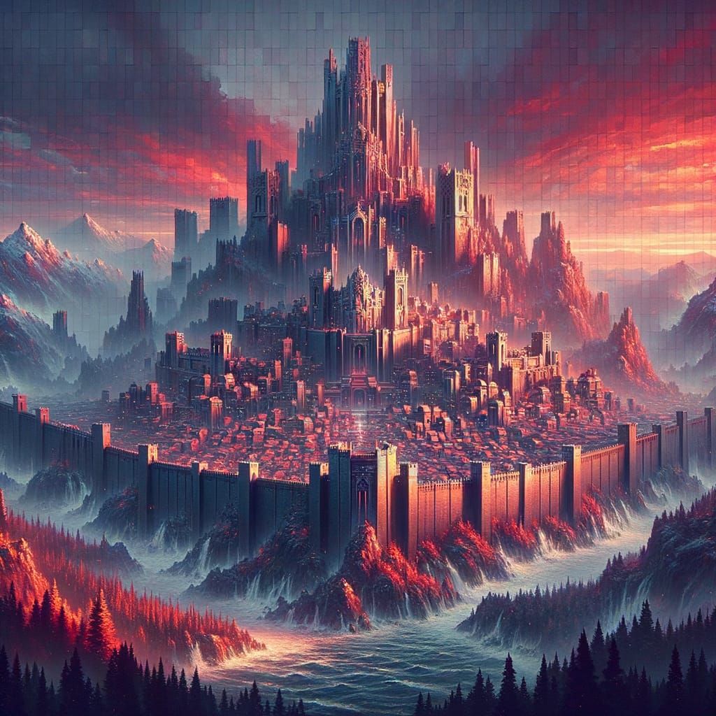 Dark Red Lava Kingdom with Castle and Houses