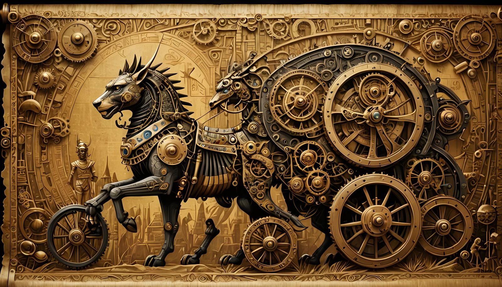 Clockwork Egyptian Chariot on Papyrus Scroll