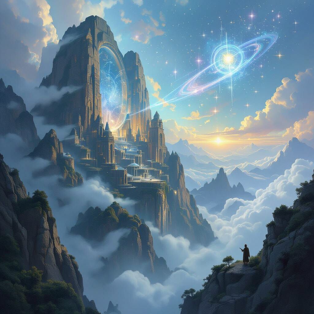 Dreamlike Observatory Carved into Misty Mountain