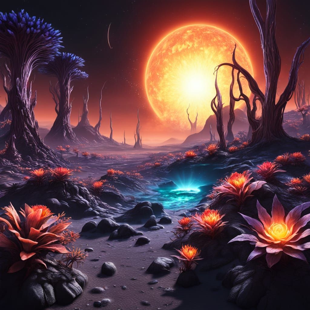 Glowing Flora on an Alien Planet Landscape
