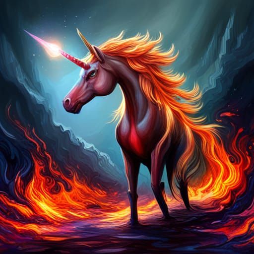 Evil Unicorn in Fire: Graffiti Splash Art