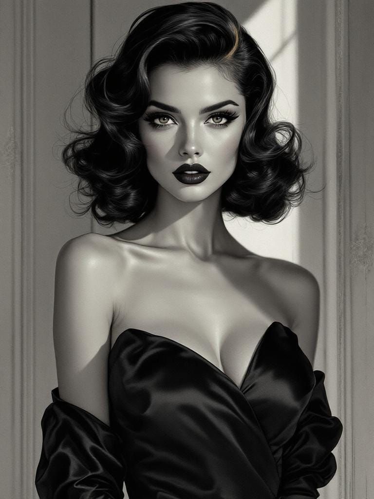 Pin-Up Woman in Aubrey Beardsley and Alex Ross Style