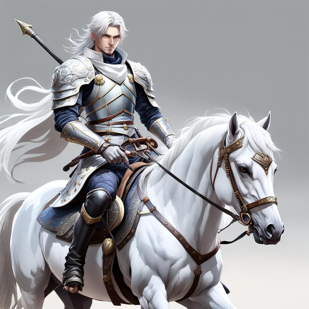 Anime Mercenary Rides White Horse in 3D