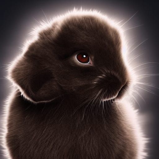 Detailed Furry Black Rabbit Digital Painting