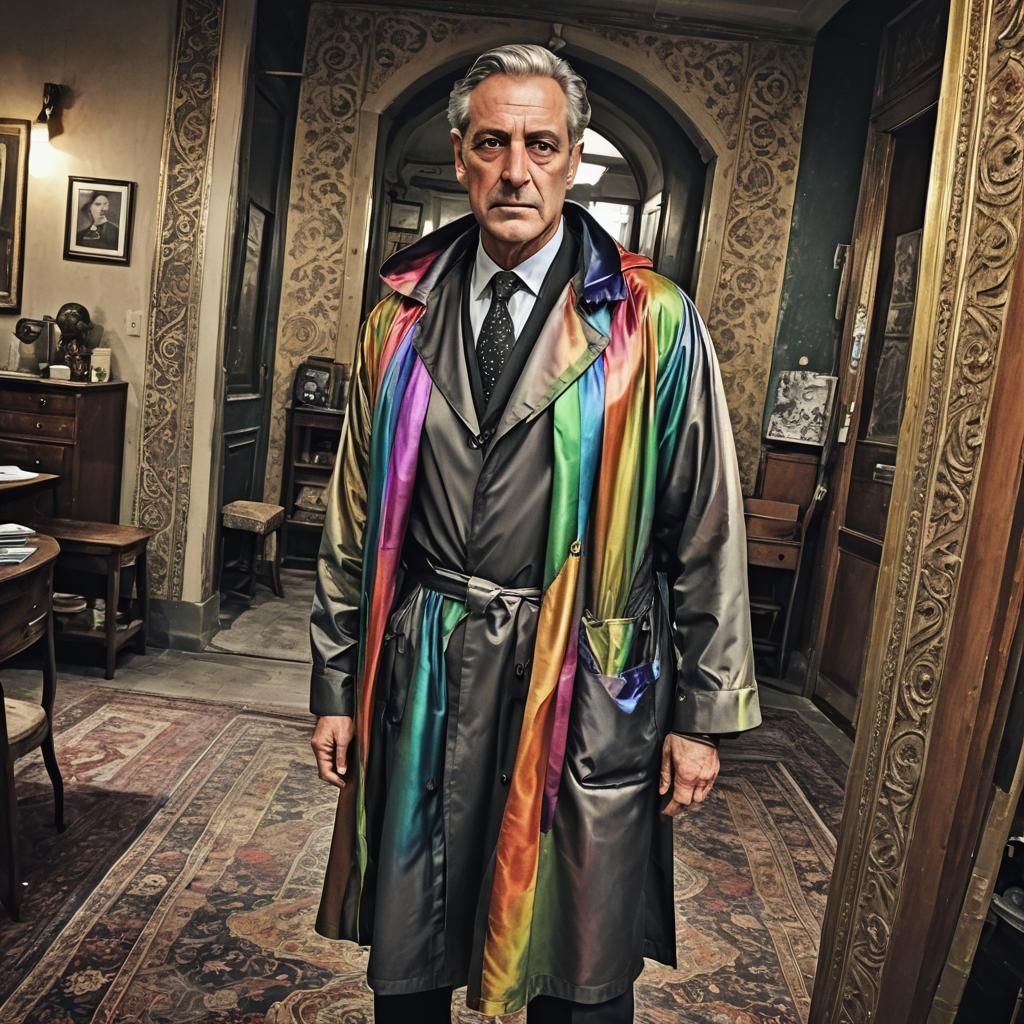 Grimdark Film Noir Detective in Rainbow Satin