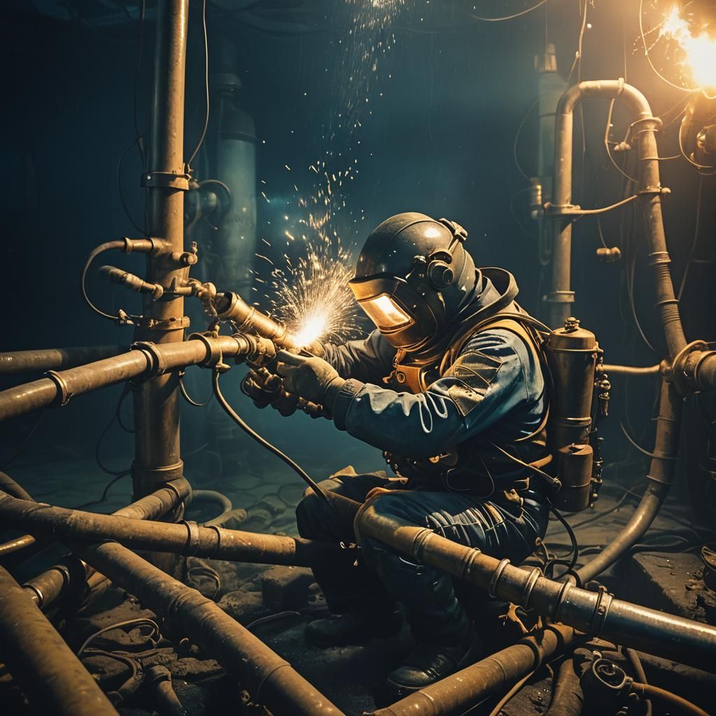 Underwater Welder Film Still in Cinematic Lighting