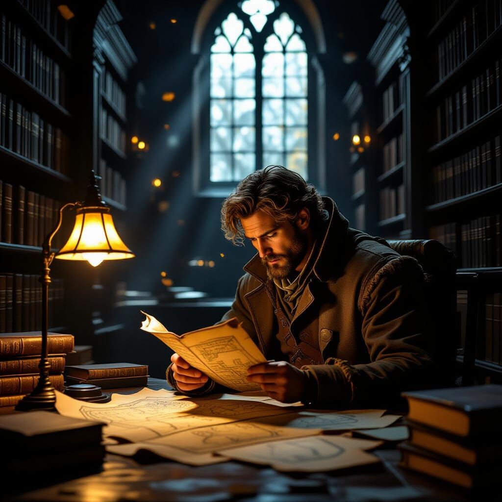 Explorer Deciphers Map in Ancient Library