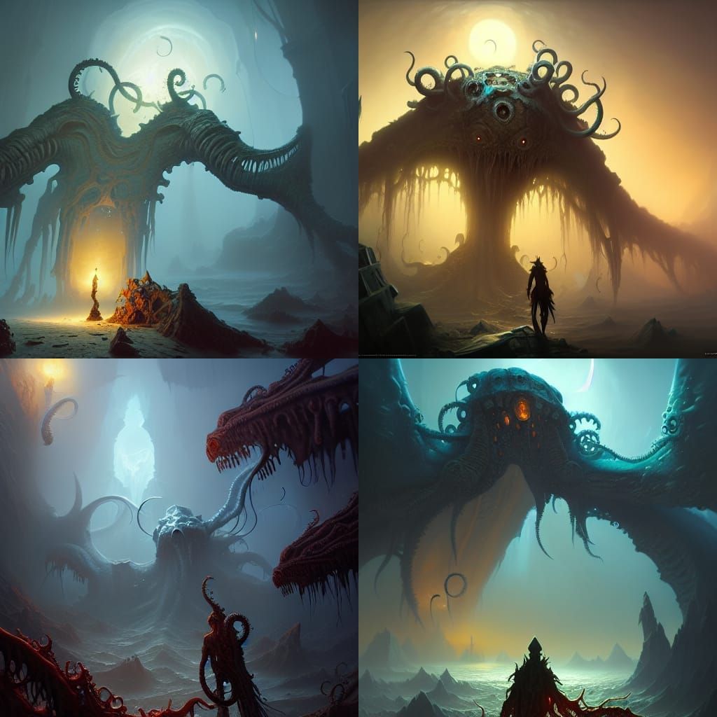 Ethereal Lovecraftian Moonscape by Rutkowski, Sart