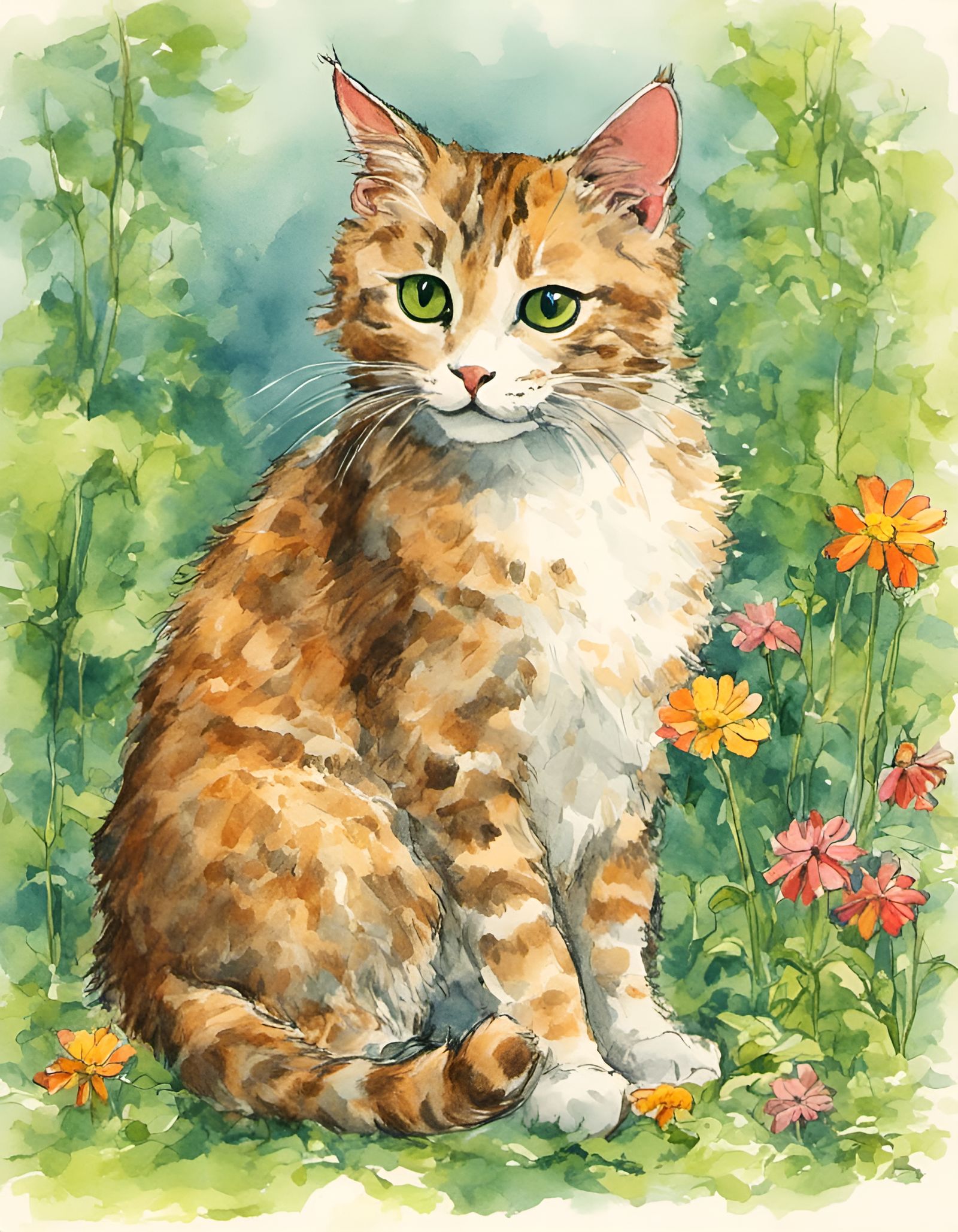 Storybook Illustration of a Ginger Cat