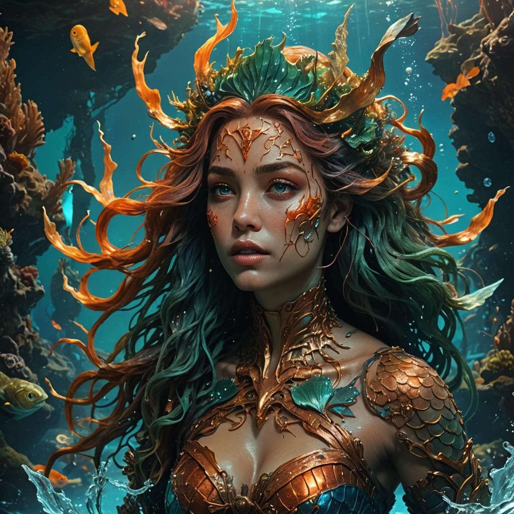 Sci-Fi Mermaid in War: Underwater Matte Painting