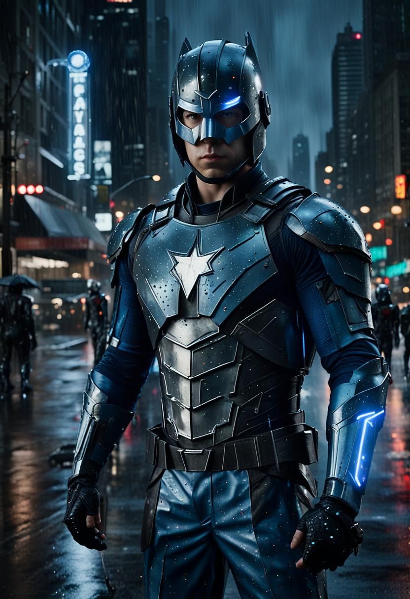 Heroic Skylar Astin in Cyberpunk Chicago Film Still