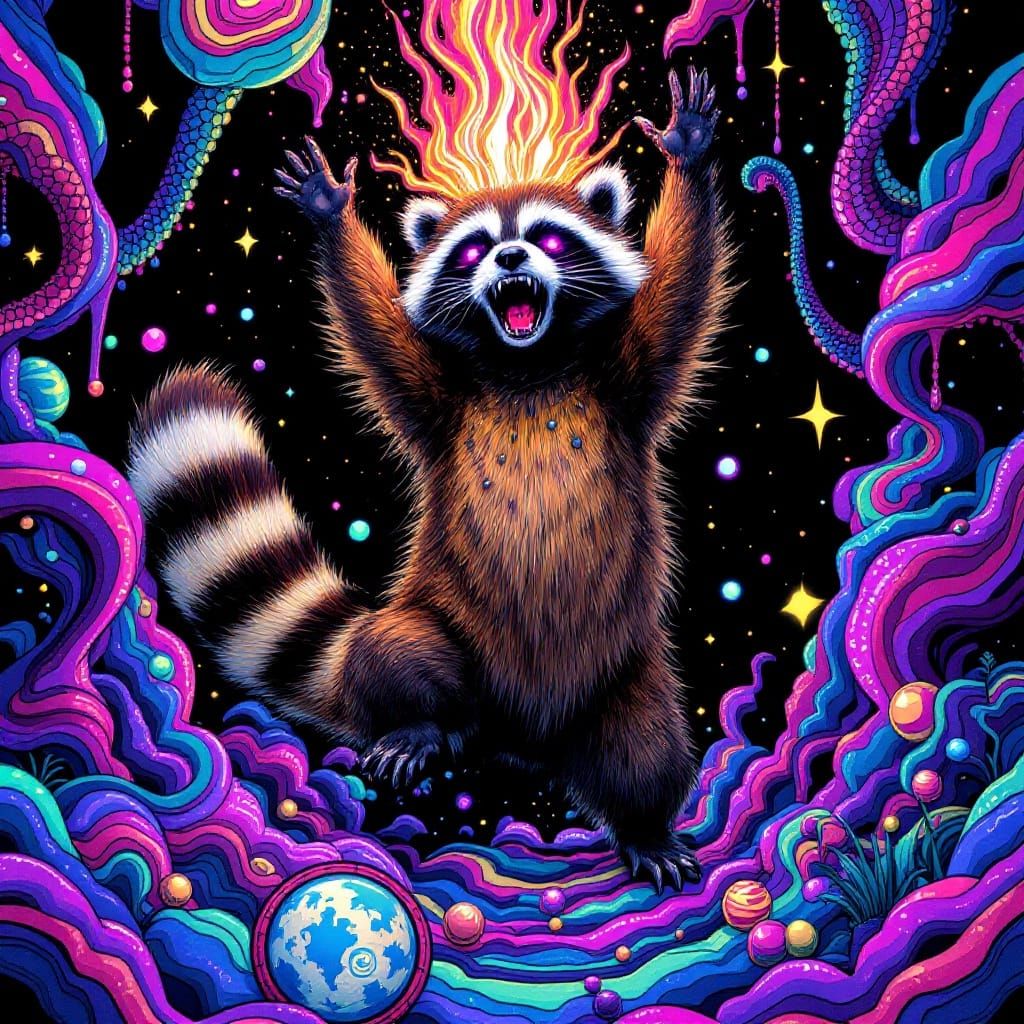 Rampaging Tanuki in Neon Dreamscape