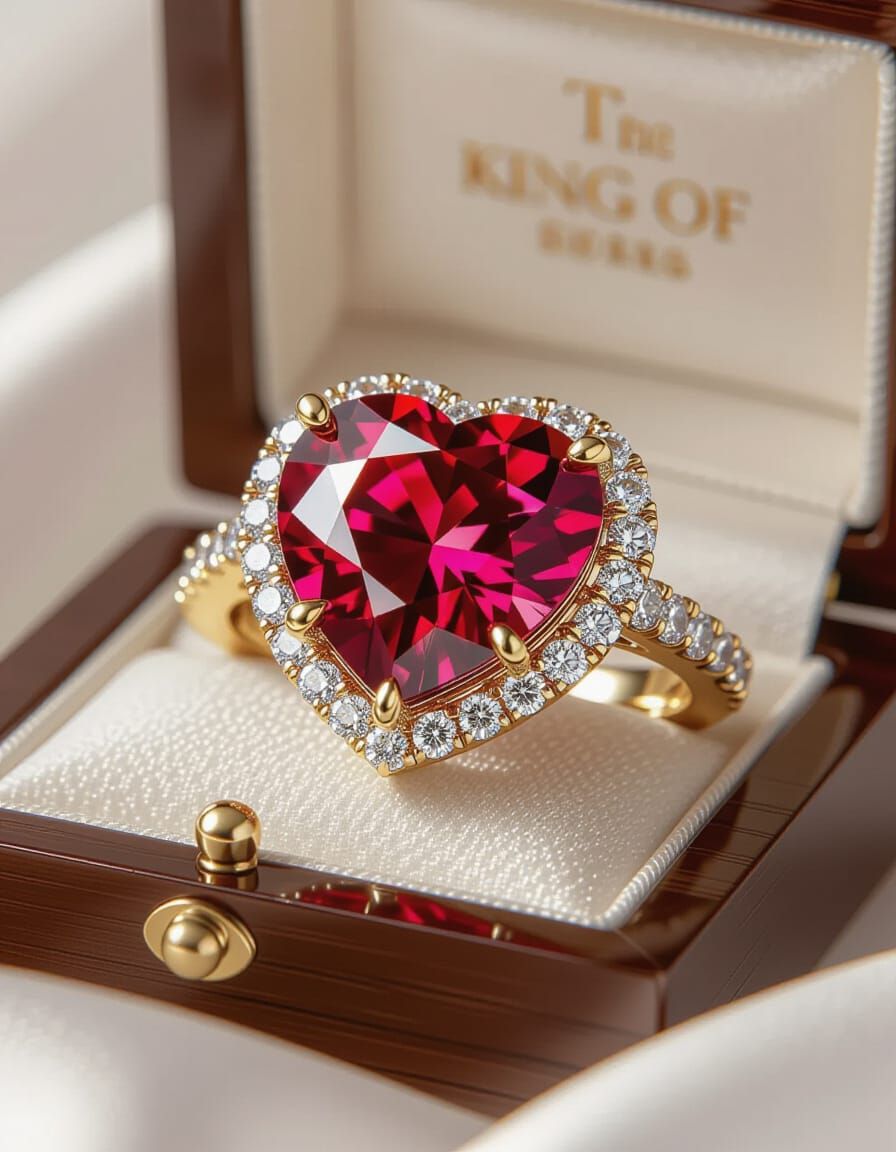Exquisite Ruby Heart Wedding Ring in 3D Style