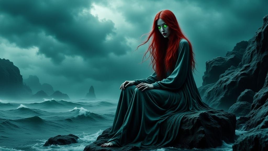Mysterious Siren Basks in Stormy Ocean Depths
