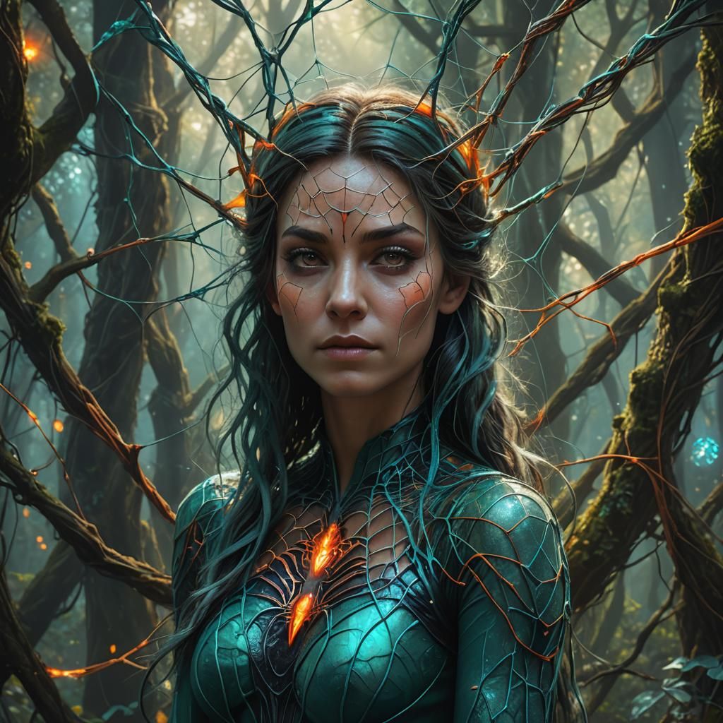 Spider Woman in Enchanted Forest: Fantasy Art