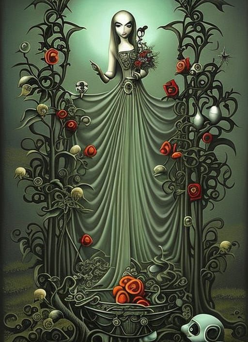 Whimsical Holy Grail Tree with Skull and Robot