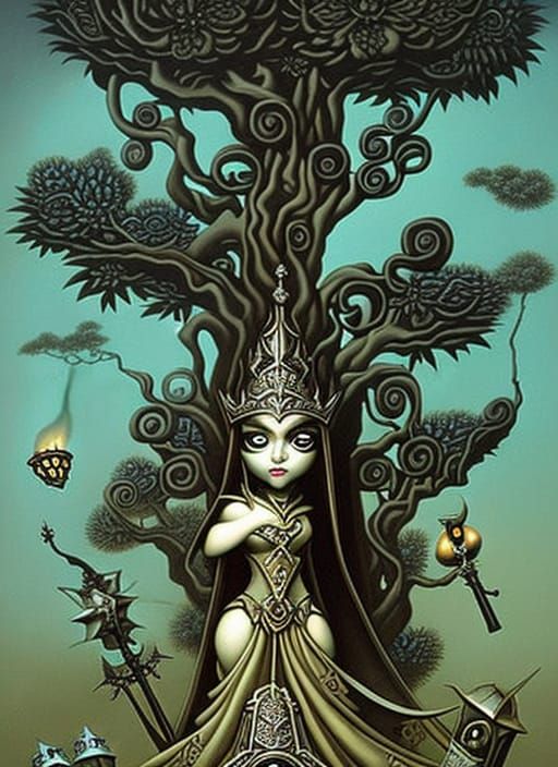 Whimsical Holy Grail Tree with Vampire Robot