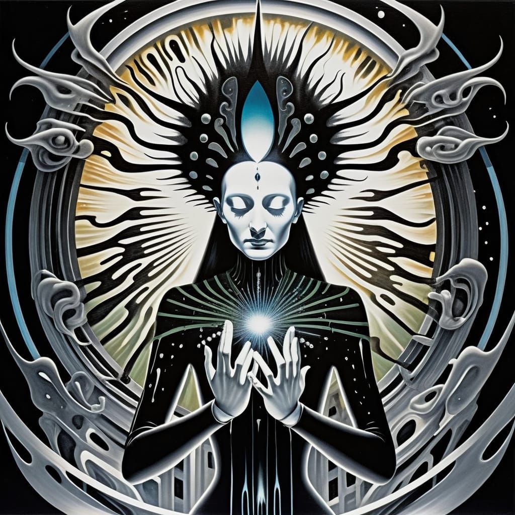 Surreal Android Goddess Trapped in Ethereal Tesseract