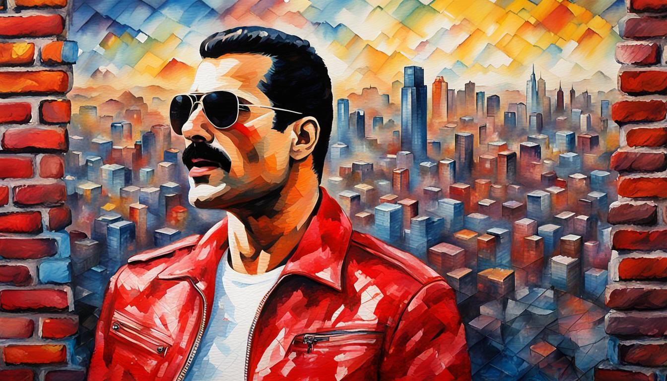 Freddie Mercury Pop Art Portrait in Watercolor