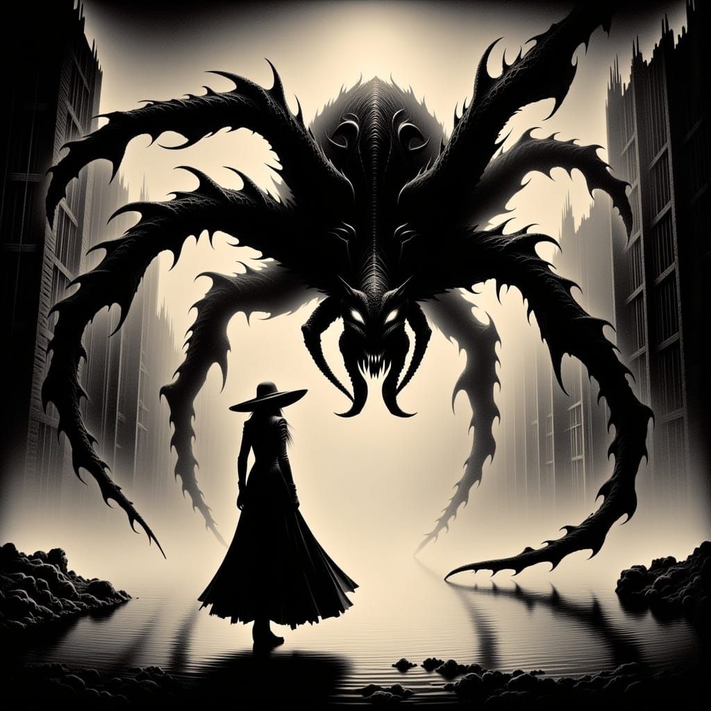 Woman Confronts Monster in Noir Hydropunk NYC