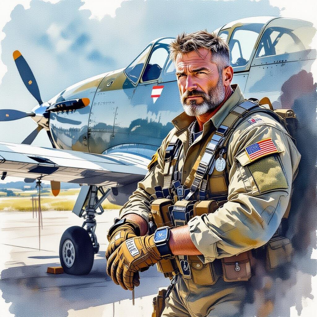 US Rangers Veteran in Watercolor and Ink