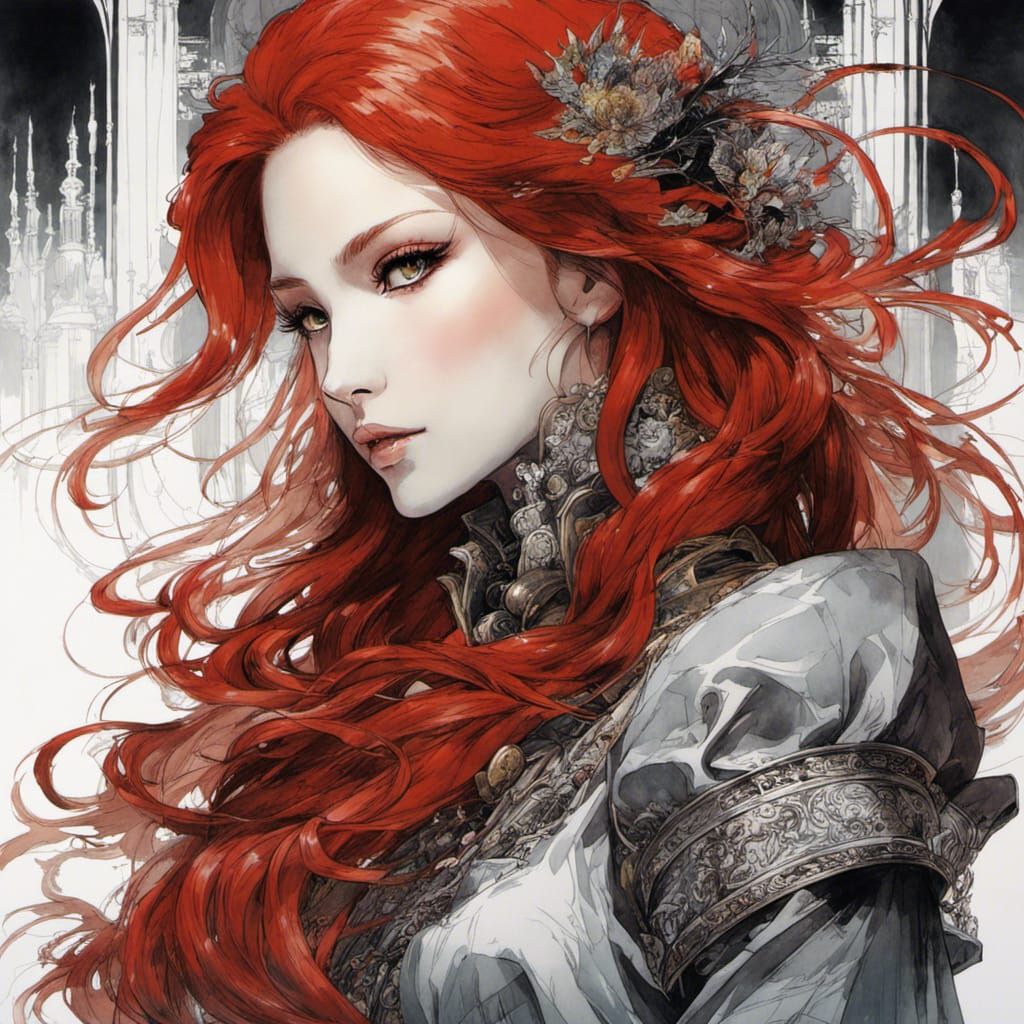 Elegant Redhead in Noble Clothes: Digital Art