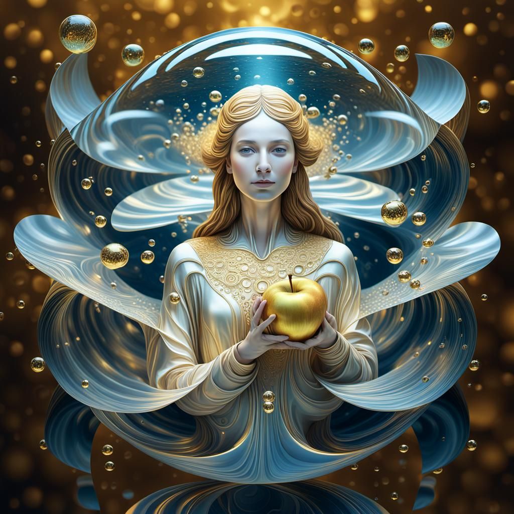 Golden Apple on Rippling Water: Abstract Fractal Art