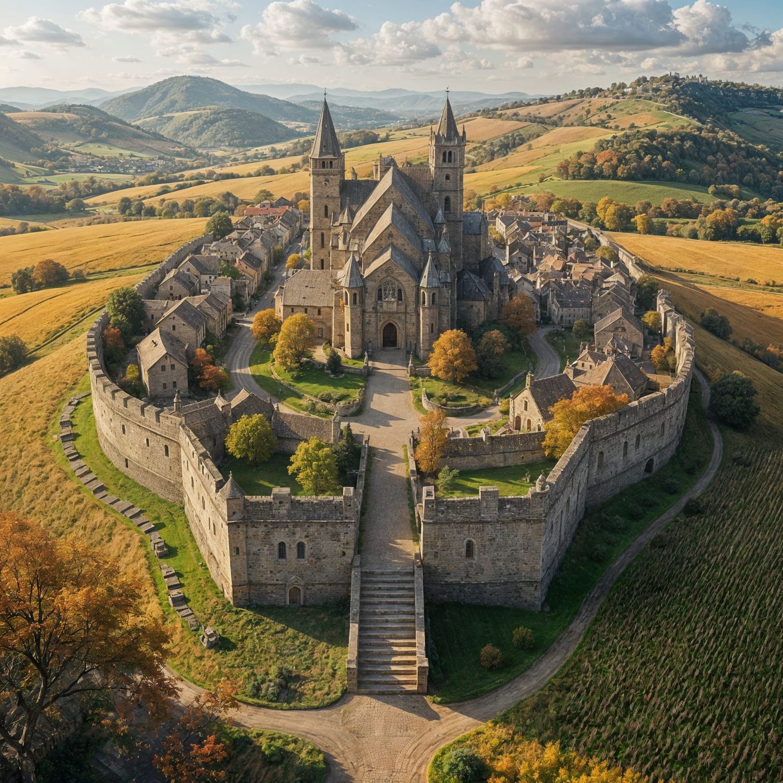 Bird's-Eye View of a Walled Medieval City