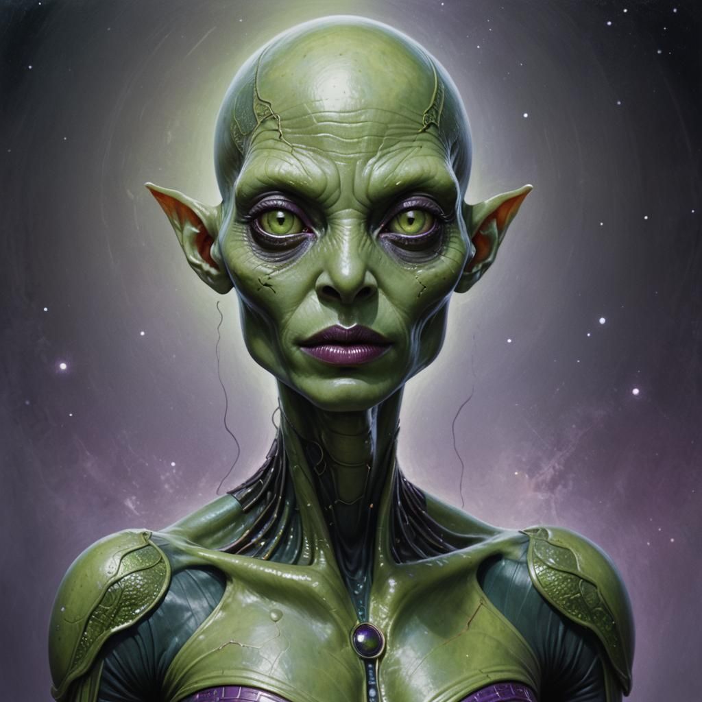 Alien Woman Portrait with Green Orb Eyes in Unreal Engine