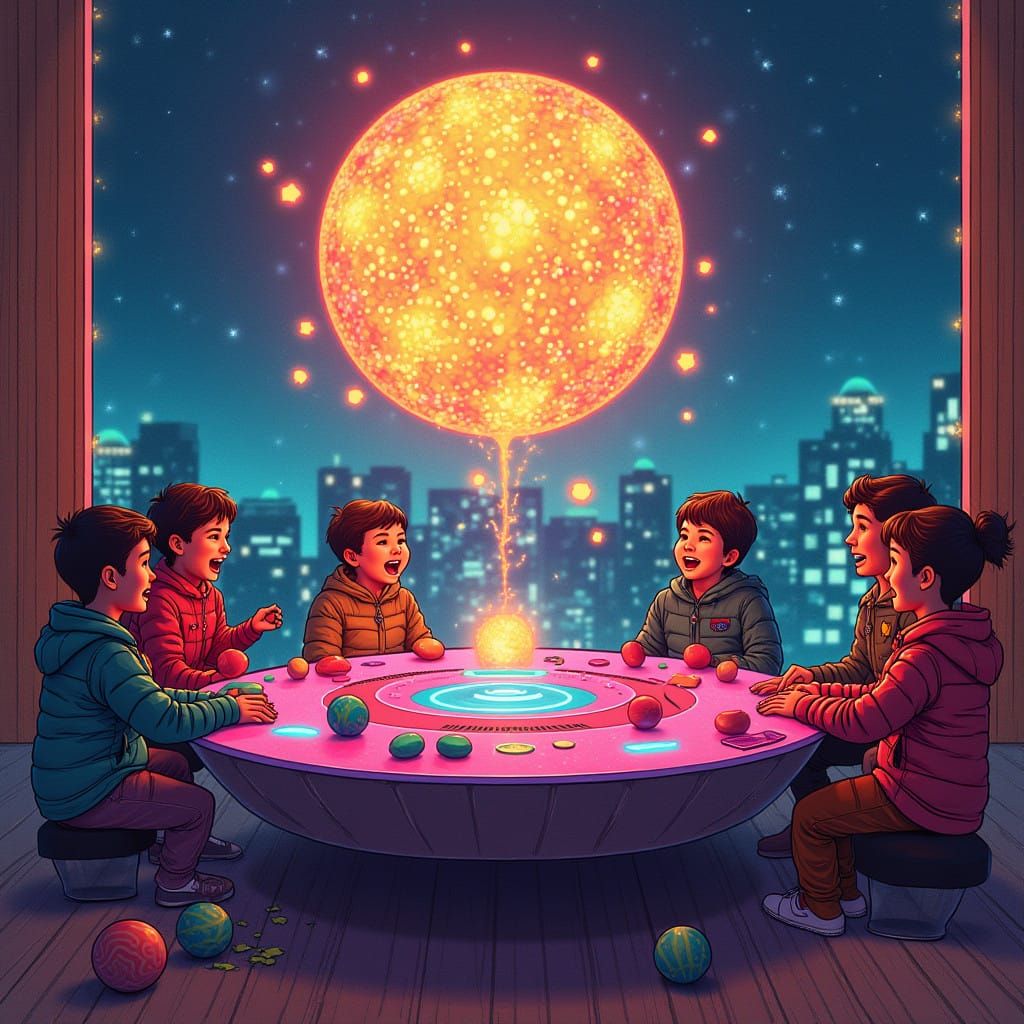 Glowing Zork-Ball in Neon-Lit Futuristic Scene