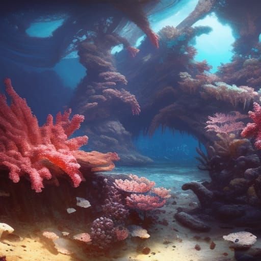 Luminous Coral Reef with Tropical Fish in Deep Color