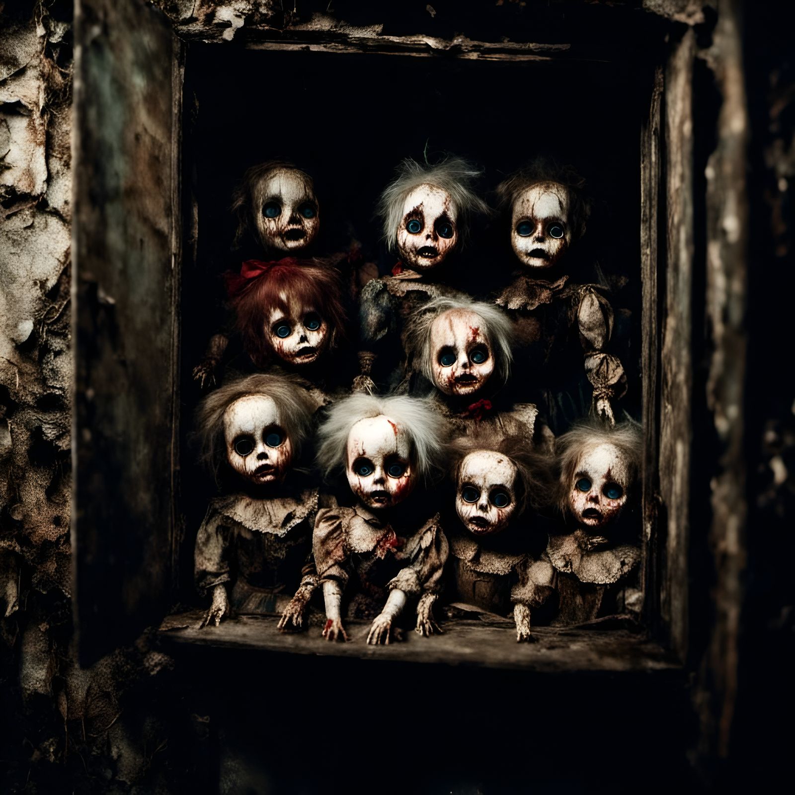 Creepy Dolls Emerging from Basement Hatch