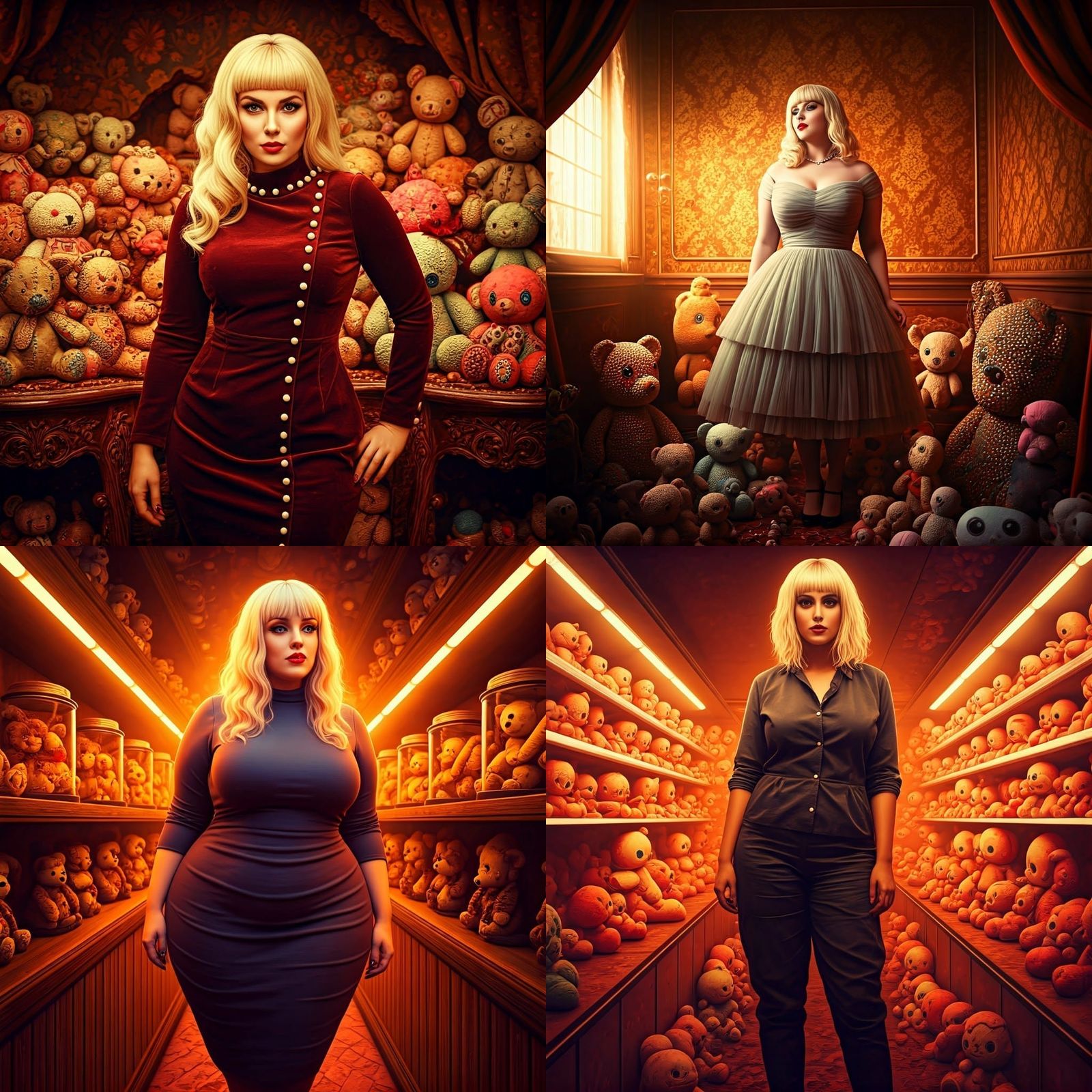 Retro Woman with Vintage Toys, Digital Painting