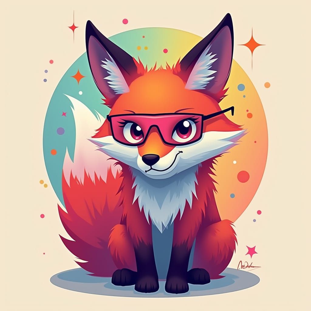 Cyberpunk Fox Vector Art in Pastel Gradients